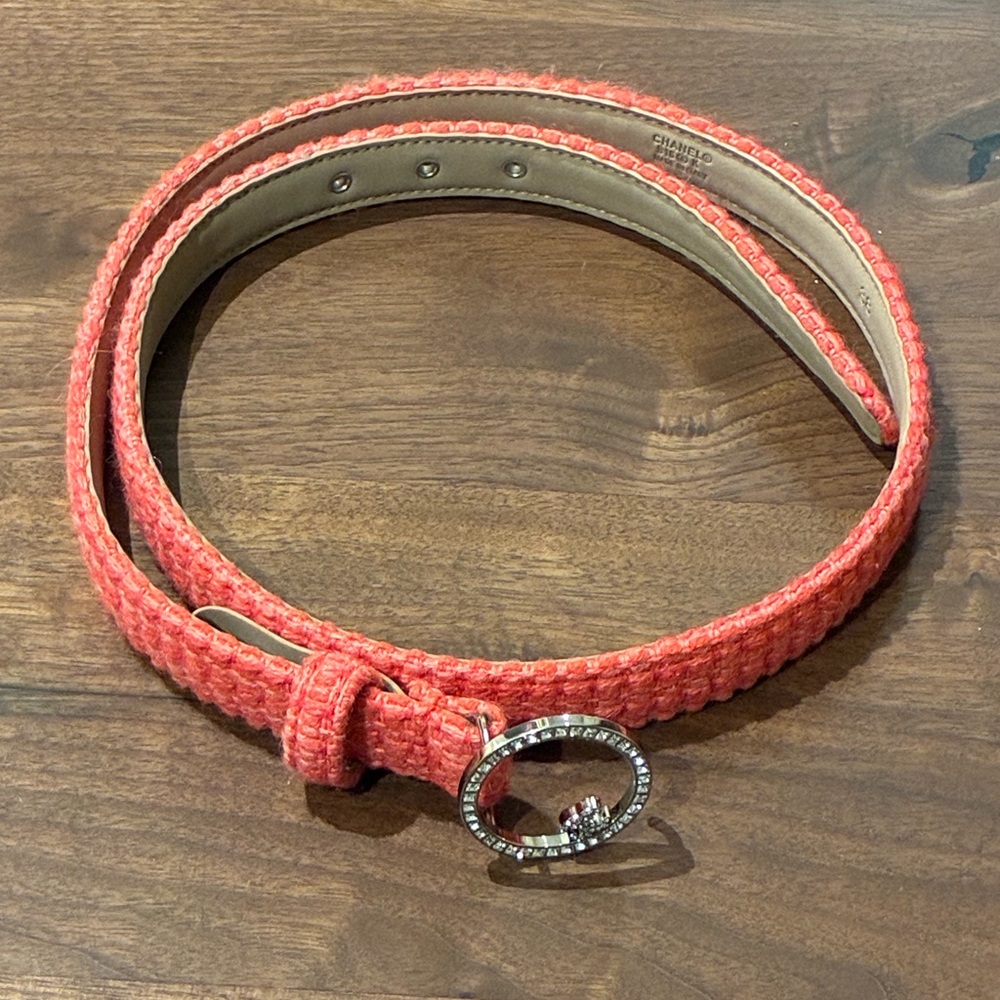 CHANEL Belt  Coral Boucle Fabric w/ Swaroski Crystals. RARE